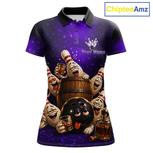Purple Funny Drunk Bowling Pins Bourbon Vintage Bowling Shirts For Women Custom Bowling Team Jersey TDM7301