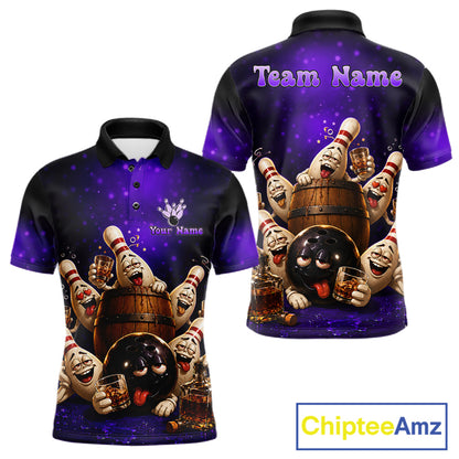 Purple Funny Drunk Bowling Pins Bourbon Vintage Bowling Shirts For Men Custom Bowling Team Jersey TDM7301