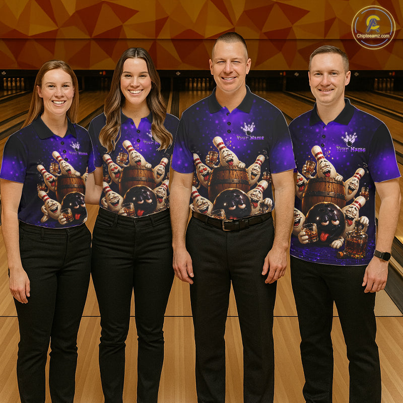 Purple Funny Drunk Bowling Pins Bourbon Vintage Bowling Shirts For Men Custom Bowling Team Jersey TDM7301