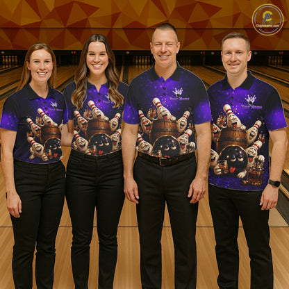 Purple Funny Drunk Bowling Pins Bourbon Vintage Bowling Shirts For Men Custom Bowling Team Jersey TDM7301