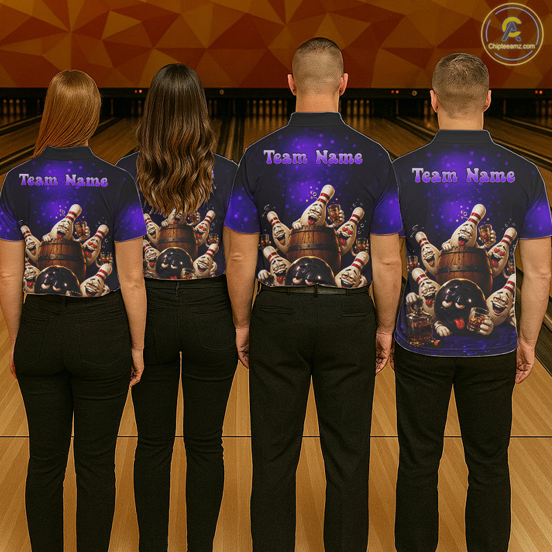 Purple Funny Drunk Bowling Pins Bourbon Vintage Bowling Shirts For Men Custom Bowling Team Jersey TDM7301