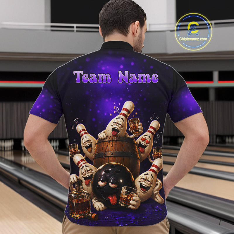 Purple Funny Drunk Bowling Pins Bourbon Vintage Bowling Shirts For Men Custom Bowling Team Jersey TDM7301