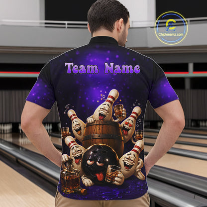 Purple Funny Drunk Bowling Pins Bourbon Vintage Bowling Shirts For Men Custom Bowling Team Jersey TDM7301