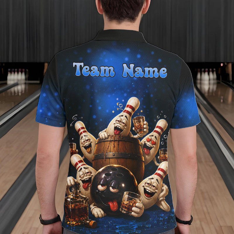 Blue Funny Drunk Bowling Pins Bourbon Vintage Bowling Shirts For Men Custom Bowling Team Jersey TDM7302