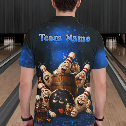 Blue Funny Drunk Bowling Pins Bourbon Vintage Bowling Shirts For Men Custom Bowling Team Jersey TDM7302