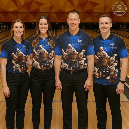 Blue Funny Drunk Bowling Pins Bourbon Vintage Bowling Shirts For Men Custom Bowling Team Jersey TDM7302