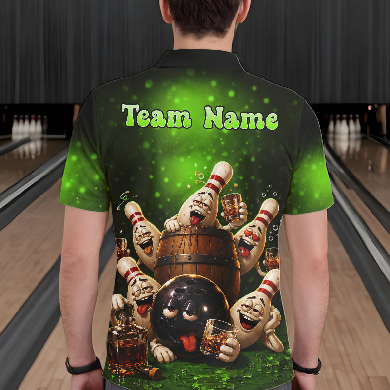 Green Funny Drunk Bowling Pins Bourbon Vintage Bowling Shirts For Men Custom Bowling Team Jersey TDM7303