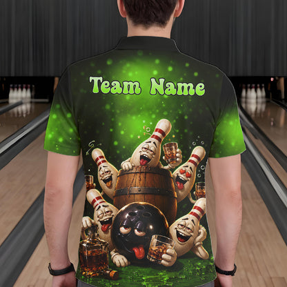 Green Funny Drunk Bowling Pins Bourbon Vintage Bowling Shirts For Men Custom Bowling Team Jersey TDM7303