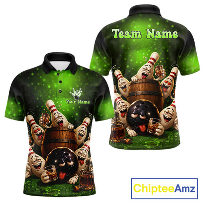 Green Funny Drunk Bowling Pins Bourbon Vintage Bowling Shirts For Men Custom Bowling Team Jersey TDM7303