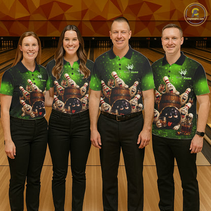 Green Funny Drunk Bowling Pins Bourbon Vintage Bowling Shirts For Men Custom Bowling Team Jersey TDM7303