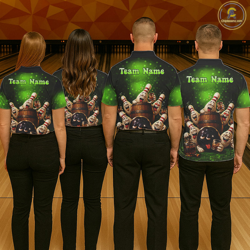 Green Funny Drunk Bowling Pins Bourbon Vintage Bowling Shirts For Men Custom Bowling Team Jersey TDM7303