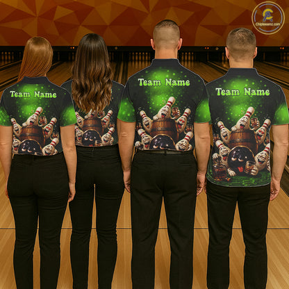 Green Funny Drunk Bowling Pins Bourbon Vintage Bowling Shirts For Men Custom Bowling Team Jersey TDM7303