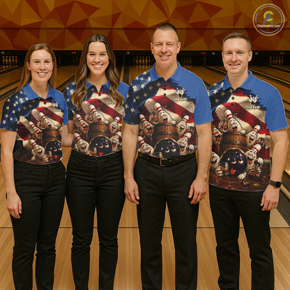 American Flag Funny Drunk Bowling Pins Bourbon Vintage Bowling Shirts For Women Custom Bowling Team Jersey TDM7304