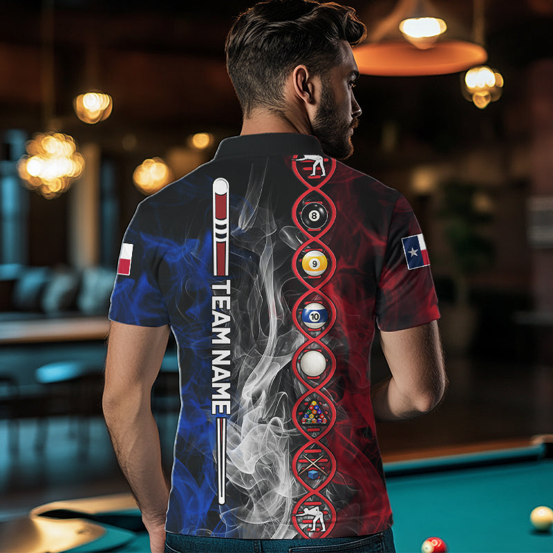 Personalized Texas Flag Smoke DNA Pool Shirt For Men Custom Patriotic Billiard Team Jersey TDM7310