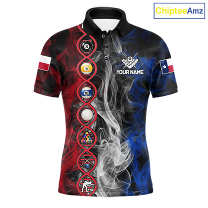 Personalized Texas Flag Smoke DNA Pool Shirt For Men Custom Patriotic Billiard Team Jersey TDM7310