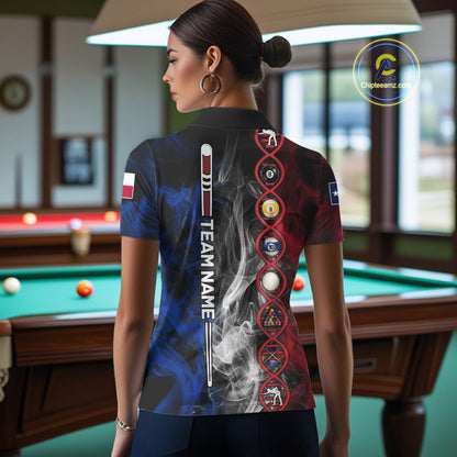 Personalized Texas Flag Smoke DNA Pool Shirt For Women Custom Patriotic Billiard Team Jersey TDM7310