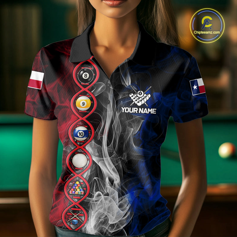 Personalized Texas Flag Smoke DNA Pool Shirt For Women Custom Patriotic Billiard Team Jersey TDM7310