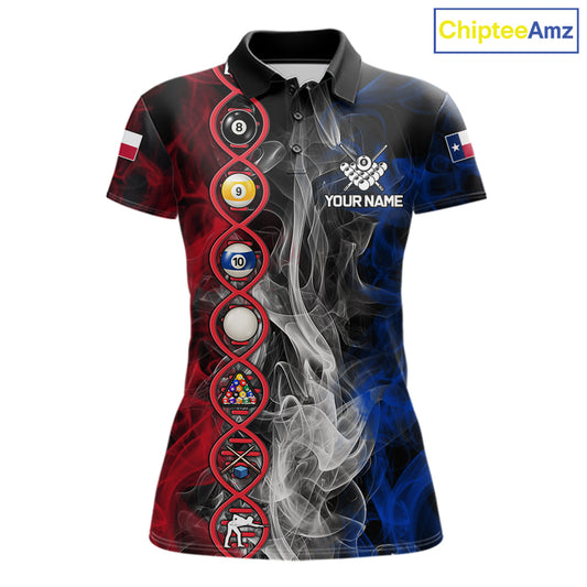 Personalized Texas Flag Smoke DNA Pool Shirt For Women Custom Patriotic Billiard Team Jersey TDM7310