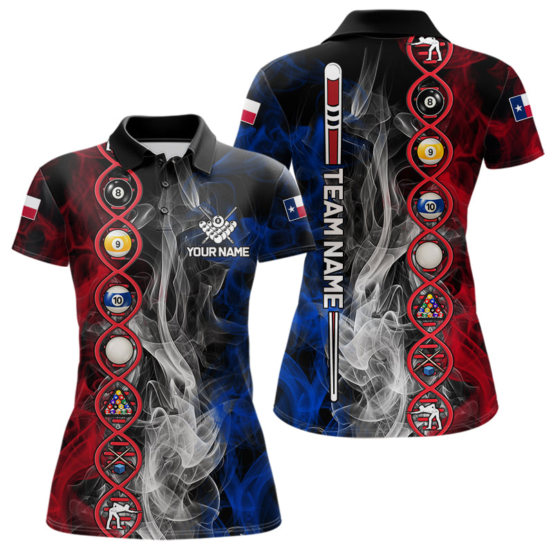 Personalized Texas Flag Smoke DNA Pool Shirt For Women Custom Patriotic Billiard Team Jersey TDM7310
