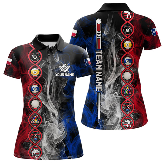 Personalized Texas Flag Smoke DNA Pool Shirt For Women Custom Patriotic Billiard Team Jersey TDM7310