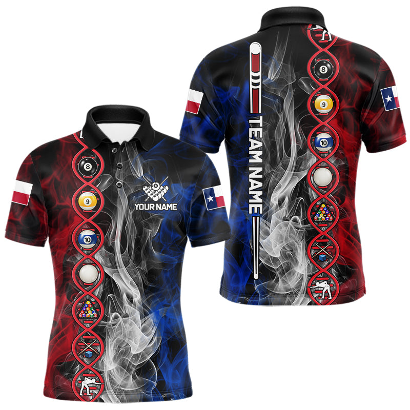 Personalized Texas Flag Smoke DNA Pool Shirt For Men Custom Patriotic Billiard Team Jersey TDM7310