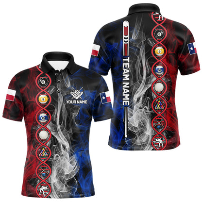 Personalized Texas Flag Smoke DNA Pool Shirt For Men Custom Patriotic Billiard Team Jersey TDM7310