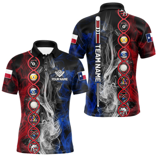 Personalized Texas Flag Smoke DNA Pool Shirt For Men Custom Patriotic Billiard Team Jersey TDM7310