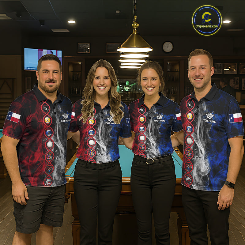 Personalized Texas Flag Smoke DNA Pool Shirt For Women Custom Patriotic Billiard Team Jersey TDM7310
