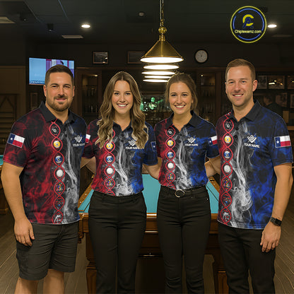 Personalized Texas Flag Smoke DNA Pool Shirt For Women Custom Patriotic Billiard Team Jersey TDM7310