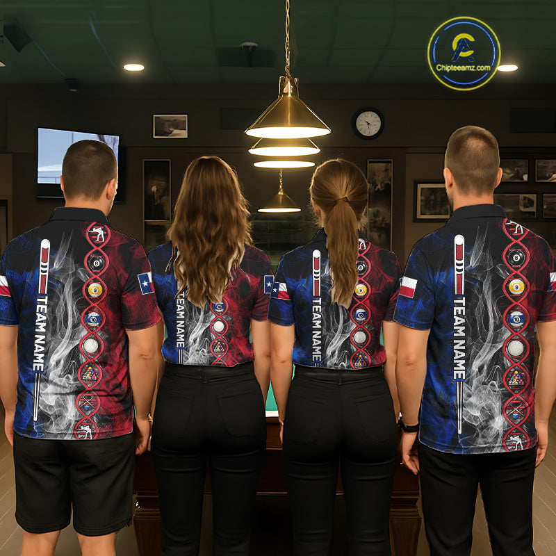 Personalized Texas Flag Smoke DNA Pool Shirt For Women Custom Patriotic Billiard Team Jersey TDM7310