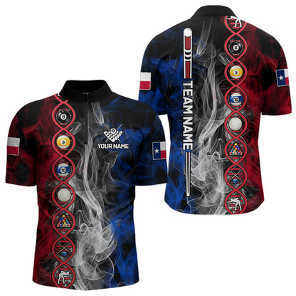 Personalized Texas Flag Smoke DNA Pool Shirt For Men Custom Patriotic Billiard Team Jersey TDM7310