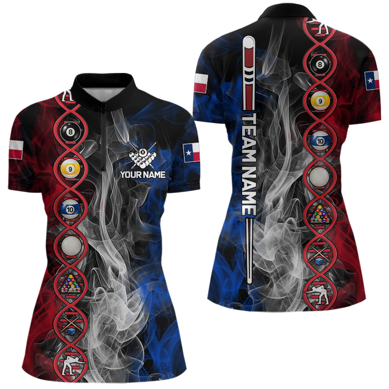 Personalized Texas Flag Smoke DNA Pool Shirt For Women Custom Patriotic Billiard Team Jersey TDM7310