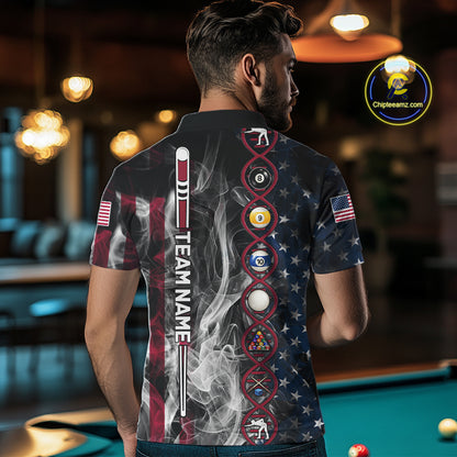 Personalized American Flag Smoke DNA Pool Shirt For Men Custom Patriotic Billiard Team Jersey TDM7311