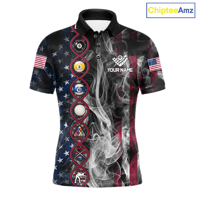 Personalized American Flag Smoke DNA Pool Shirt For Men Custom Patriotic Billiard Team Jersey TDM7311