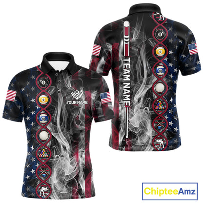Personalized American Flag Smoke DNA Pool Shirt For Men Custom Patriotic Billiard Team Jersey TDM7311