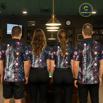 Personalized American Flag Smoke DNA Pool Shirt For Women Custom Patriotic Billiard Team Jersey TDM7311