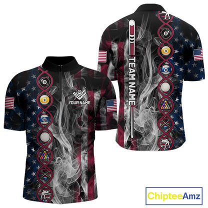 Personalized American Flag Smoke DNA Pool Shirt For Men Custom Patriotic Billiard Team Jersey TDM7311