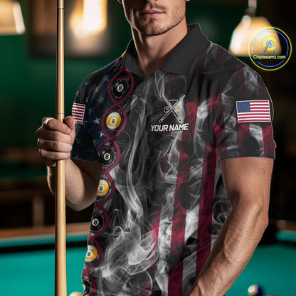American Flag Smoke DNA Billiard 8 Ball & 9 Ball Shirts For Men Custom Funny Pool Team Jersey TDM7312