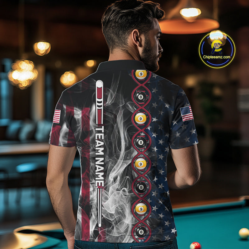 American Flag Smoke DNA Billiard 8 Ball & 9 Ball Shirts For Men Custom Funny Pool Team Jersey TDM7312