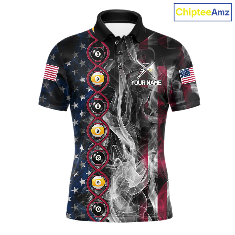 American Flag Smoke DNA Billiard 8 Ball & 9 Ball Shirts For Men Custom Funny Pool Team Jersey TDM7312
