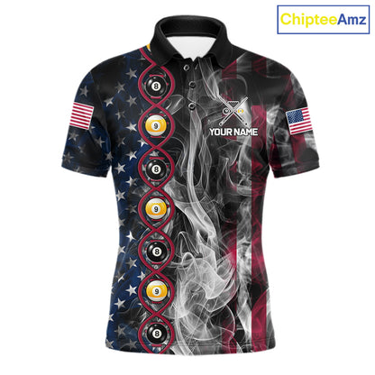 American Flag Smoke DNA Billiard 8 Ball & 9 Ball Shirts For Men Custom Funny Pool Team Jersey TDM7312