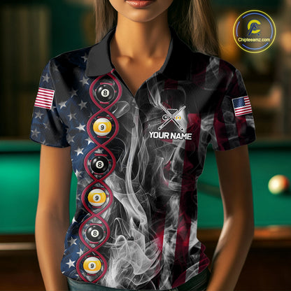 American Flag Smoke DNA Billiard 8 Ball & 9 Ball Shirts For Women Custom Funny Pool Team Jersey TDM7312