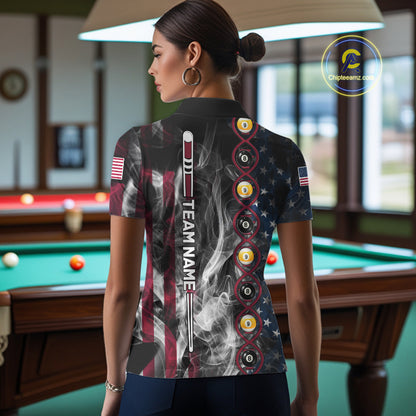 American Flag Smoke DNA Billiard 8 Ball & 9 Ball Shirts For Women Custom Funny Pool Team Jersey TDM7312