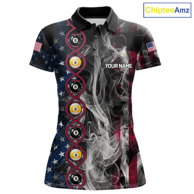 American Flag Smoke DNA Billiard 8 Ball & 9 Ball Shirts For Women Custom Funny Pool Team Jersey TDM7312