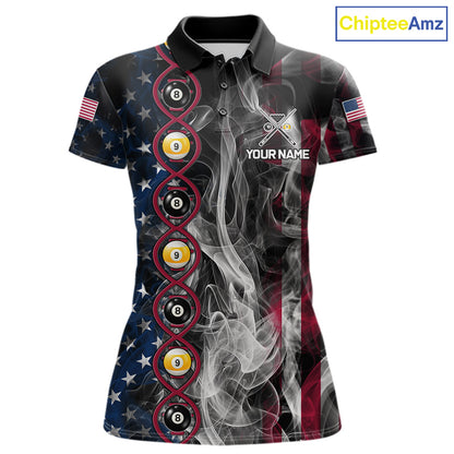 American Flag Smoke DNA Billiard 8 Ball & 9 Ball Shirts For Women Custom Funny Pool Team Jersey TDM7312