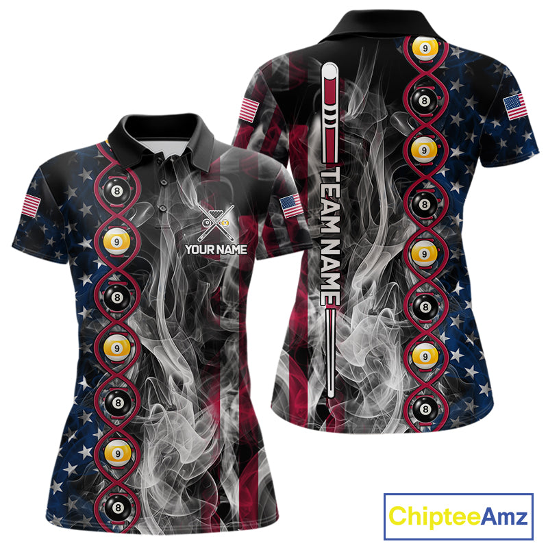 American Flag Smoke DNA Billiard 8 Ball & 9 Ball Shirts For Women Custom Funny Pool Team Jersey TDM7312