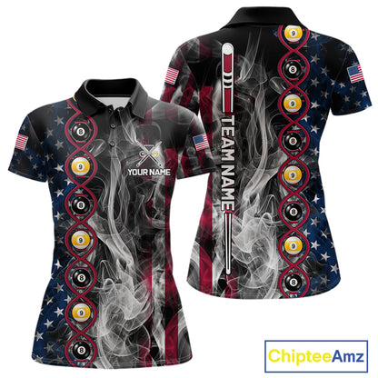 American Flag Smoke DNA Billiard 8 Ball & 9 Ball Shirts For Women Custom Funny Pool Team Jersey TDM7312