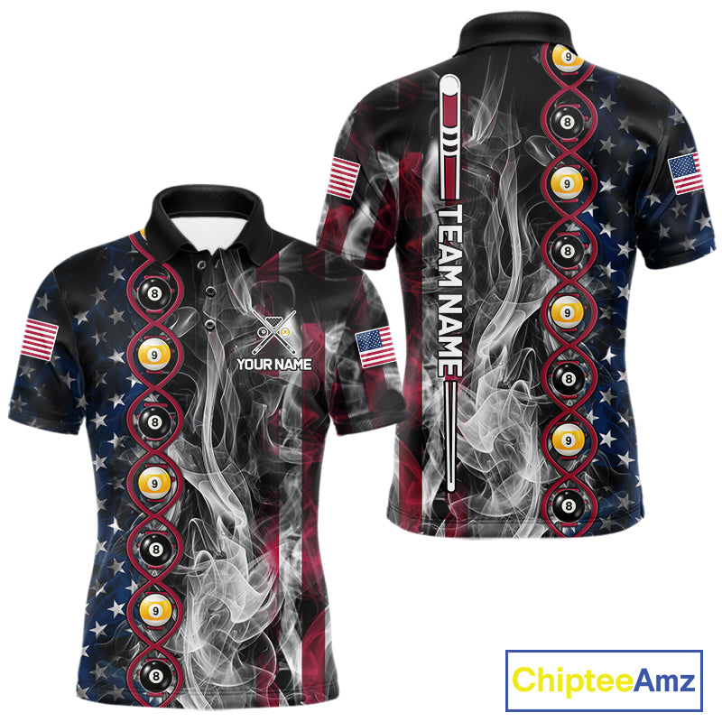 American Flag Smoke DNA Billiard 8 Ball & 9 Ball Shirts For Men Custom Funny Pool Team Jersey TDM7312