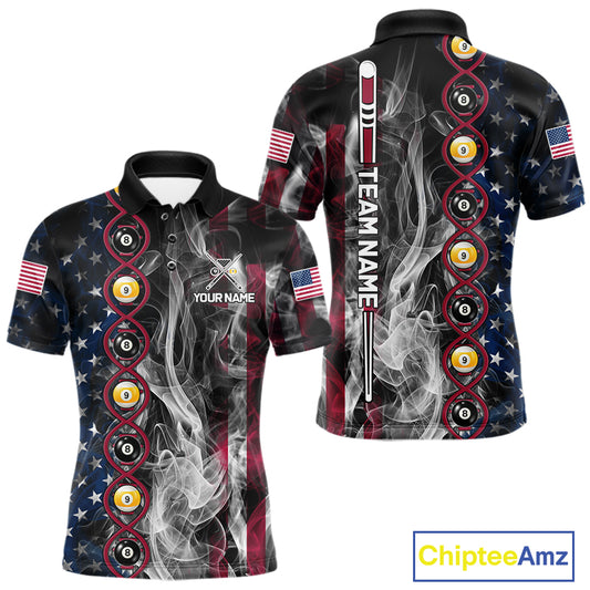 American Flag Smoke DNA Billiard 8 Ball & 9 Ball Shirts For Men Custom Funny Pool Team Jersey TDM7312