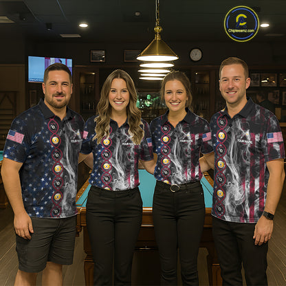 American Flag Smoke DNA Billiard 8 Ball & 9 Ball Shirts For Women Custom Funny Pool Team Jersey TDM7312